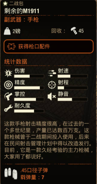 《腐烂国度2》武器 剩余的1911怎么样