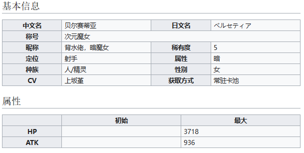 《世界弹射物语》次元魔女贝尔赛蒂亚介绍