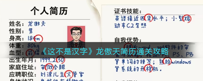 《这不是汉字》龙傲天简历通关攻略