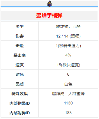 《泰拉瑞亚》蜜蜂手榴弹武器介绍