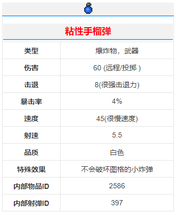 《泰拉瑞亚》粘性手榴弹武器介绍